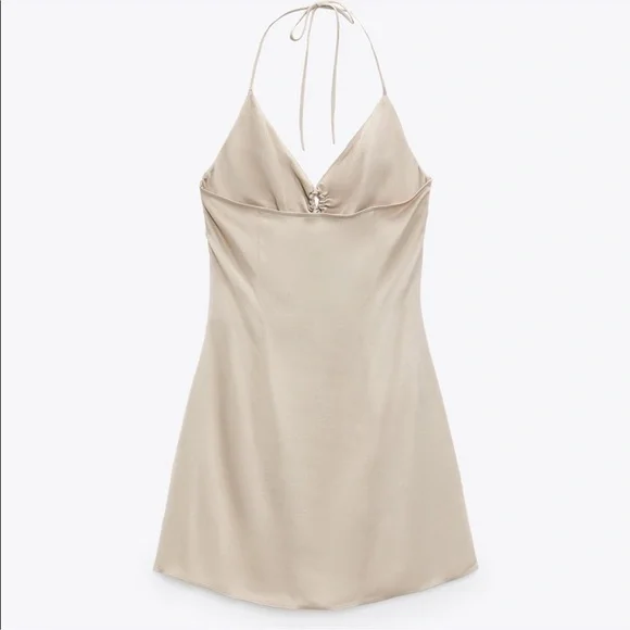 Zara Beige Ruched mini Dress - Picture 5 of 11